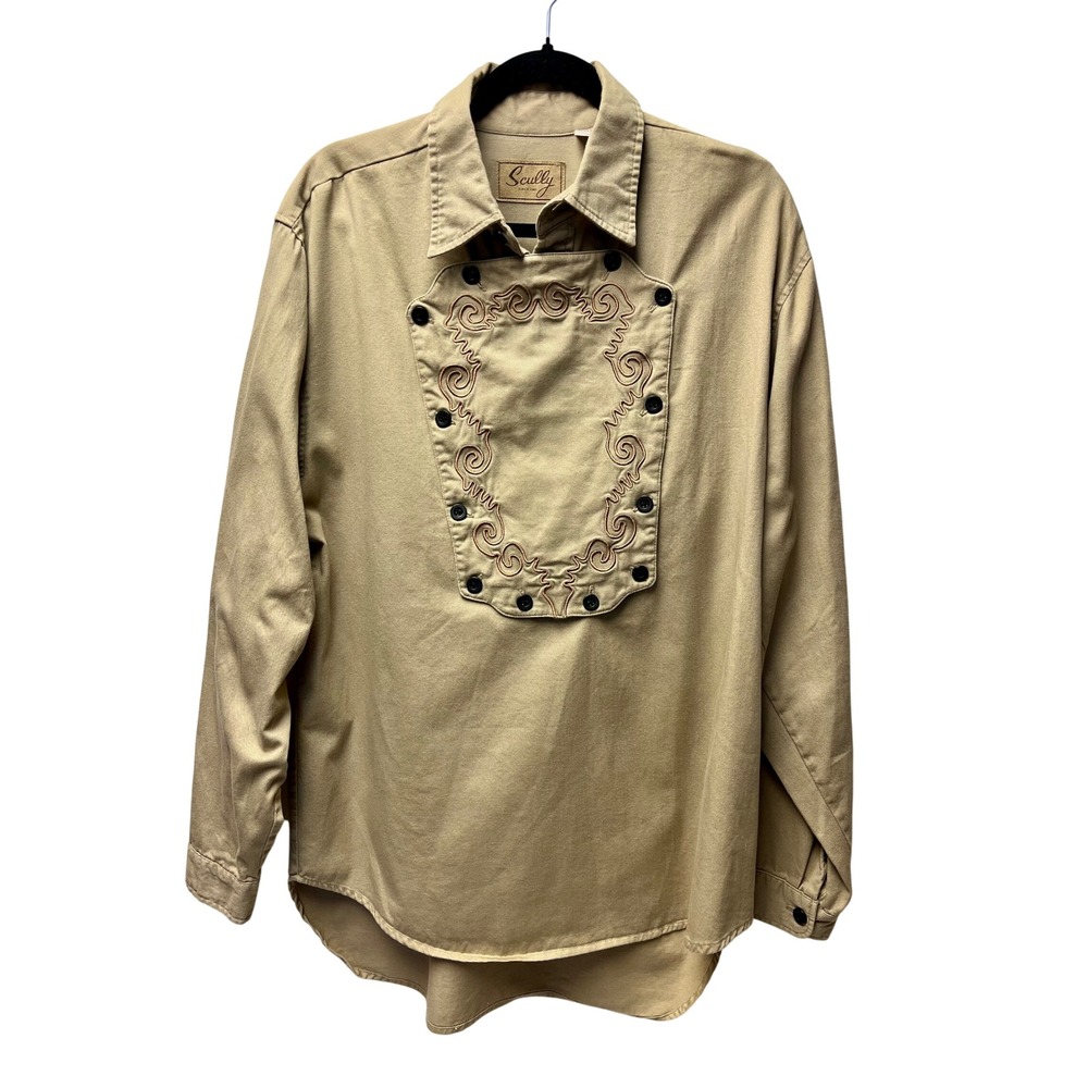 Scully Range Wear M Tan Bib Western Shirt Frontier Old West Reenactment Cowboy